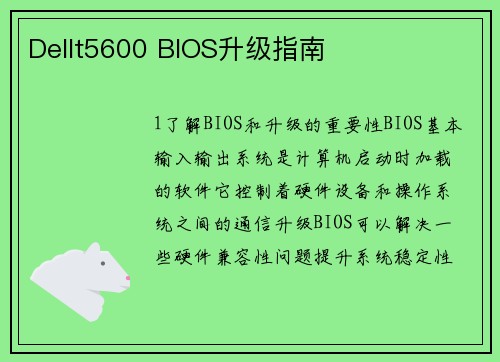 Dellt5600 BIOS升级指南