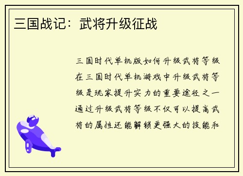 三国战记：武将升级征战